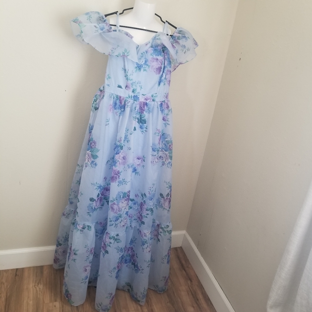 B Darlin Light Blue Floral Formal Dress